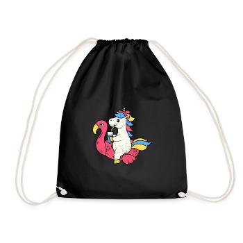 FLAMINGO EINHORN EINHÖRNER PONY REGENBOGEN MOTIVE - Turnbeutel - Schwarz - Vorne