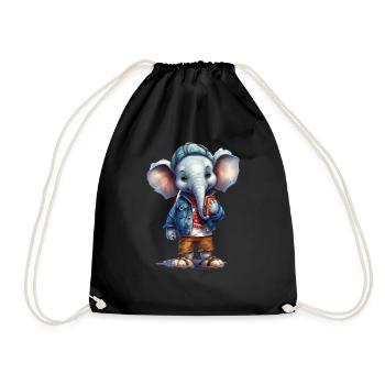 Cute Elephant Cartoon - Drawstring Bag - black - Front