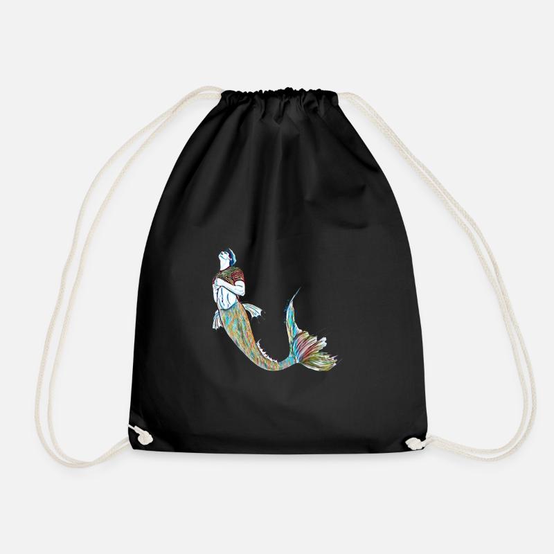 Mermaid as a man colorful | Gift - Drawstring Bag - black