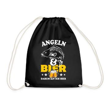 Angeln und Bier darum bin ich hier - Karpfen - Turnbeutel - Schwarz - Vorne