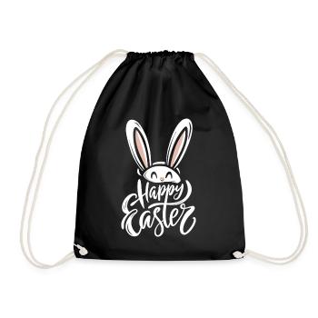 Happy Easter - Osterhase - Osterei - Geschenk - Turnbeutel - Schwarz - Vorne