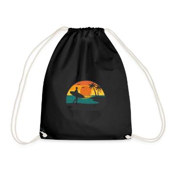 SURFER SURF LAKE BEACH HOLIDAY SURFING KITE MOTIF - Drawstring Bag - black - Front