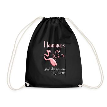 Flamingo wie Faultier chillig abhängen Geschenk - Turnbeutel - Schwarz - Vorne