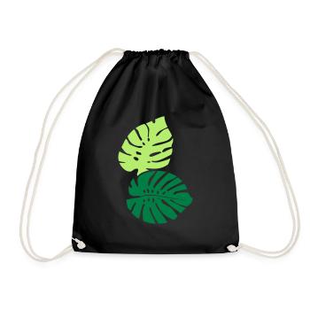 Zwei Monsterablättr / Two Monstera Leaves (2c) - Turnbeutel - Schwarz - Vorne