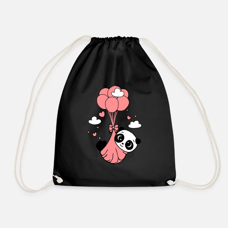 Panda cub in the clouds - Drawstring Bag - black