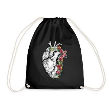 Coeur anatomique avec des fleurs cardiologie - Sac de sport léger - noir - Devant