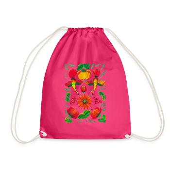 Ukrainian flowers ornaments. Petrykovsky schedule - Drawstring Bag - fuchsia - Front