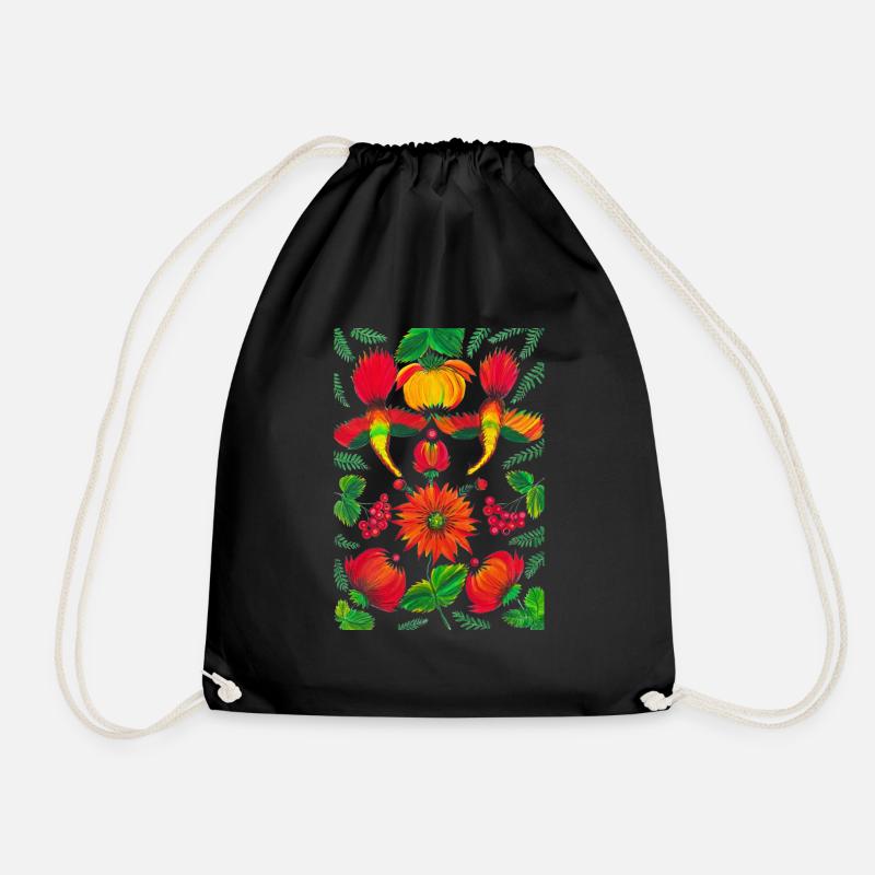Ukrainische Blumen Ornamente. Petrykowski Fahrplan - Turnbeutel - Schwarz