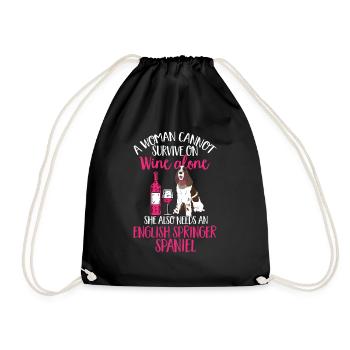 English Springer Spaniel Dog - Drawstring Bag - black - Front