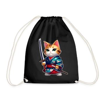 Niedliche Samurai Katze - Turnbeutel - Schwarz - Vorne
