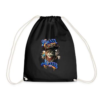 Cool Pirate Cat Shirt - Pirate Master - Drawstring Bag - black - Front