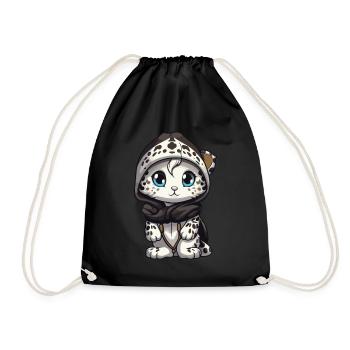 Schneeleopard Winter leopard Comic Niedlich - Turnbeutel - Schwarz - Vorne