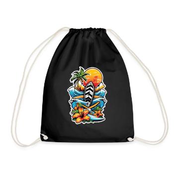 Surfing Beach Palm Tree Sunshine Holidays - Drawstring Bag - black - Front