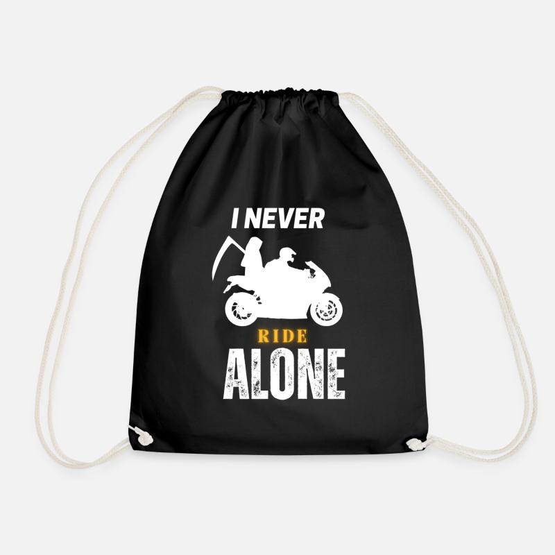 I never ride alone - Drawstring Bag - black