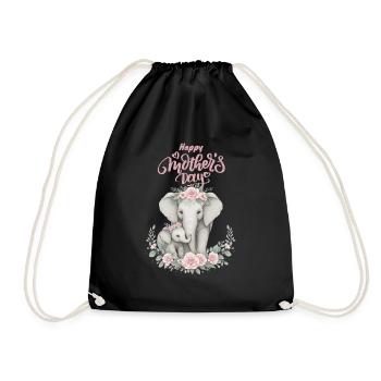 Mother's Love Elephant & Calf Floral Wreath - Turnbeutel - Schwarz - Vorne