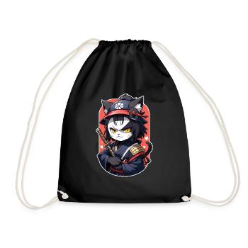 Ninja Cat - Samurai Kitten - Drawstring Bag - black - Front