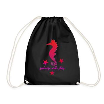 rotes Seepferdchen mit Sternchen pink - Turnbeutel - Schwarz - Vorne