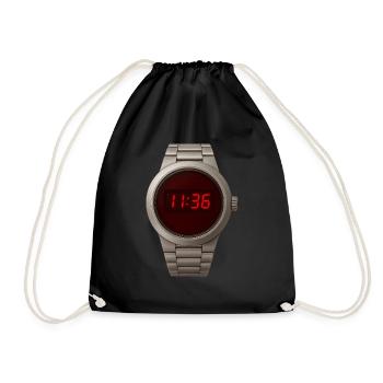 Cool digital clock in stainless steel case with red LED - Drawstring Bag - black - Front