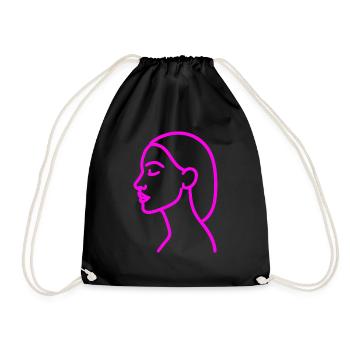 Line Art Woman Profile – Minimalist - Drawstring Bag - black - Front