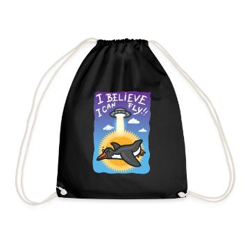 I believe I can fly.Penguin is flying. - Drawstring Bag - black - Front