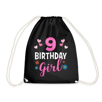 Birthday Girl - 9 years old - Drawstring Bag - black - Front