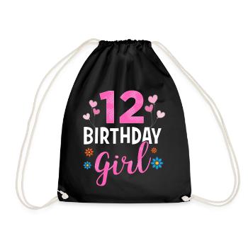 Birthday Girl - 12 years old - Drawstring Bag - black - Front