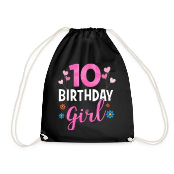 Birthday Girl - 10 years old - Drawstring Bag - black - Front
