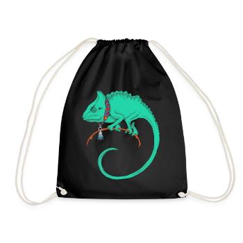 A beautiful drawn green chameleon - Drawstring Bag - black - Front