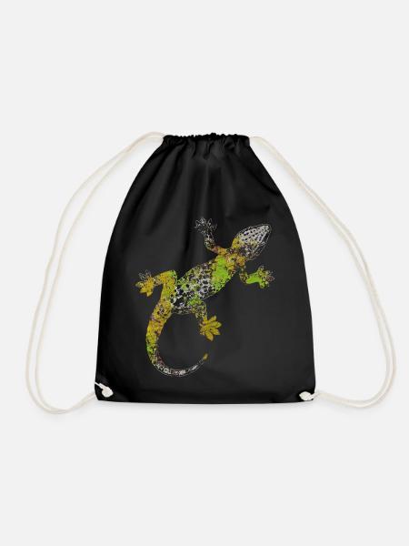 Gecko Leguan Reptil Eidechse Tier Geschenk - Turnbeutel - Schwarz