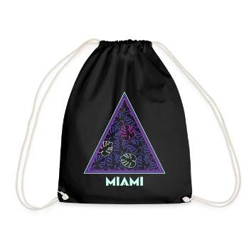 Palmenblätter Neon Dreieck Miami Geschenkidee - Turnbeutel - Schwarz - Vorne