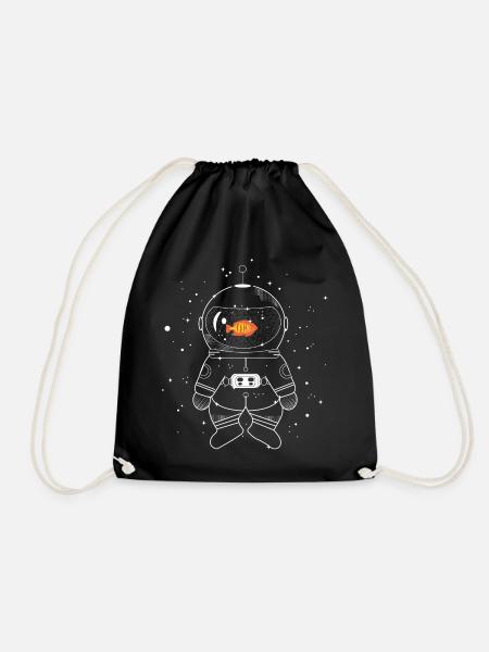 Astronaut with goldfish - Drawstring Bag - black