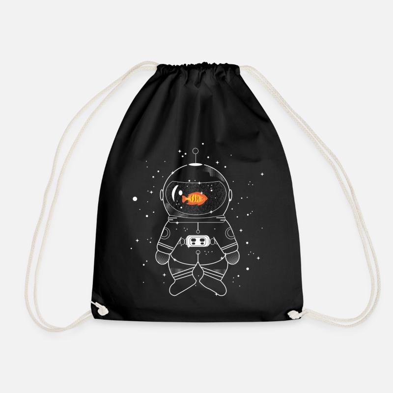 Astronaut with goldfish - Drawstring Bag - black