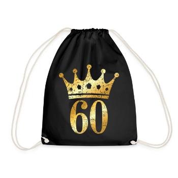 60. Geburtstag Geschenk mit Krone (Goldgelb) - Turnbeutel - Schwarz - Vorne