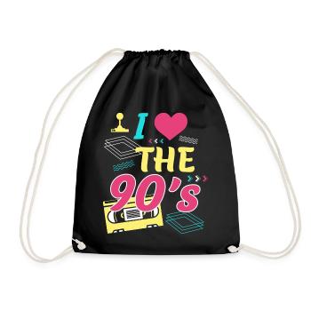 Retro I Love 90s outfit heart party gifts - Drawstring Bag - black - Front