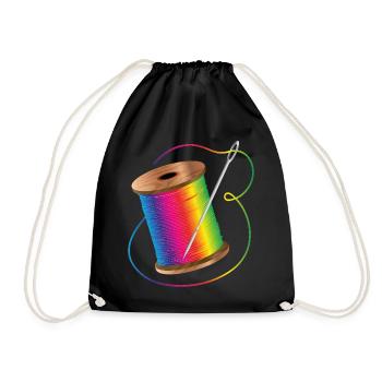 luminous sewing thread in rainbow colors with needle - Drawstring Bag - black - Front
