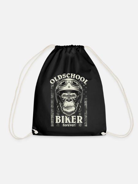Old School Biker Forever I Gorilla Motorcycle Bike - Drawstring Bag - black