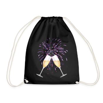 two glasses with sparkling wine for New Year's Eve fireworks - Drawstring Bag - black - Front