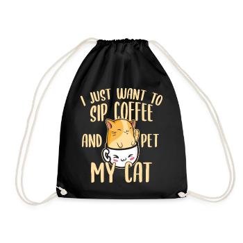 Lustiger Kaffee und Katze, die Koffein-Liebhaber - Turnbeutel - Schwarz - Vorne