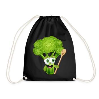 BD drôle brocolis avec cuillère à soupe - Sac de sport léger - noir - Devant