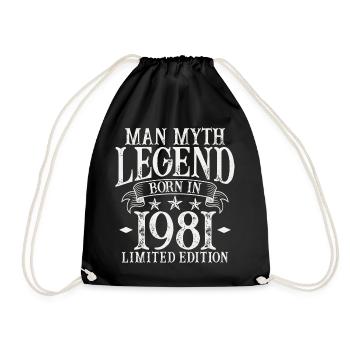 Jahrgang 1981 Mann Mythos Legende 41 Geburtstag - Turnbeutel - Schwarz - Vorne