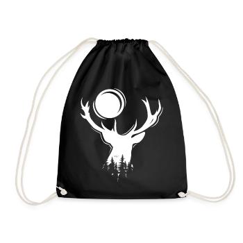 Elch Symbol Mond Hirsch Abend Wald Icon Grafik - Turnbeutel - Schwarz - Vorne