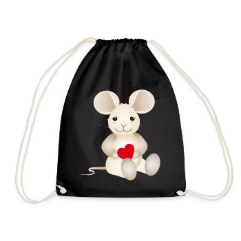 zuckersüße Maus mit einem Herz für Valentinstag - Turnbeutel - Schwarz - Vorne