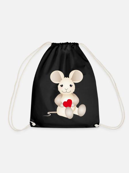 sugar-sweet mouse with a heart for Valentine's Day - Drawstring Bag - black
