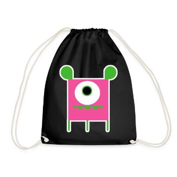 Pink Cyclops Monster | Funny Square Alien - Drawstring Bag - black - Front