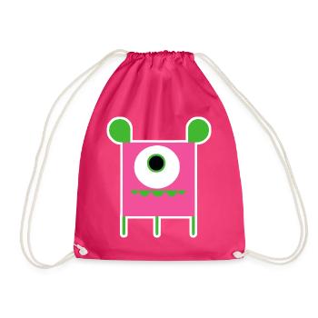 Pink Cyclops Monster | Funny Square Alien - Drawstring Bag - fuchsia - Front