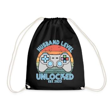 Husband Level Unlocked Est. 2023 Funny Married Men - Drawstring Bag - black - Front