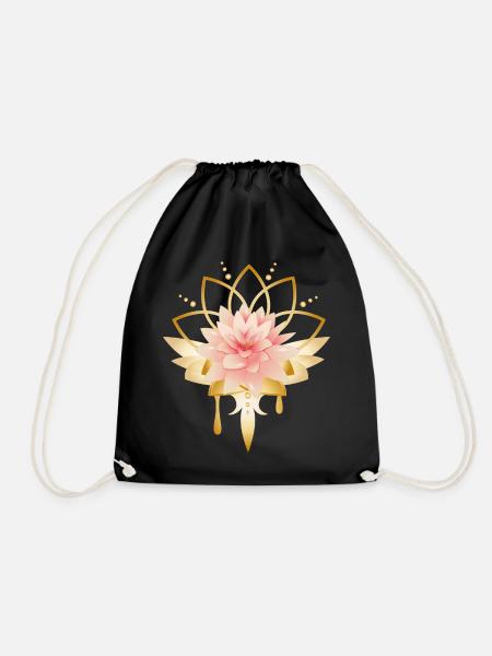 Fleur de lotus avec symbole de fleur d’or - Sac de sport léger - noir