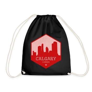 Calgary Skyline Red Badge - Drawstring Bag - black - Front