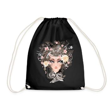 Portrait of a young woman with flowers in her hair - Drawstring Bag - black - Front