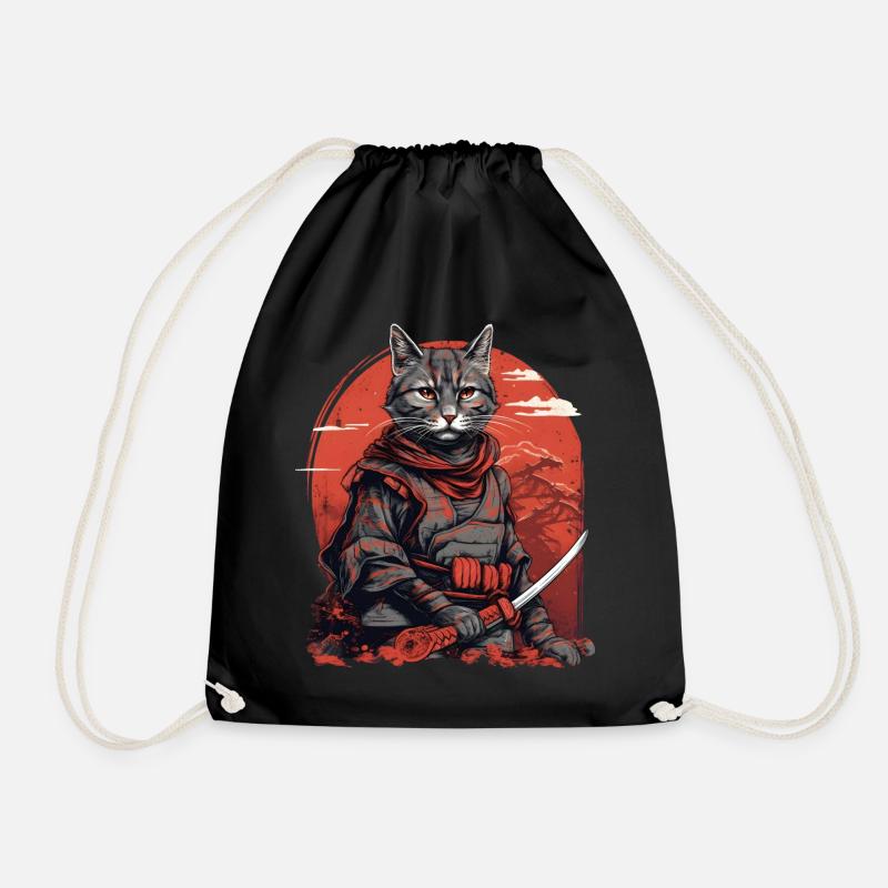 Samurai Cat Japan - Drawstring Bag - black